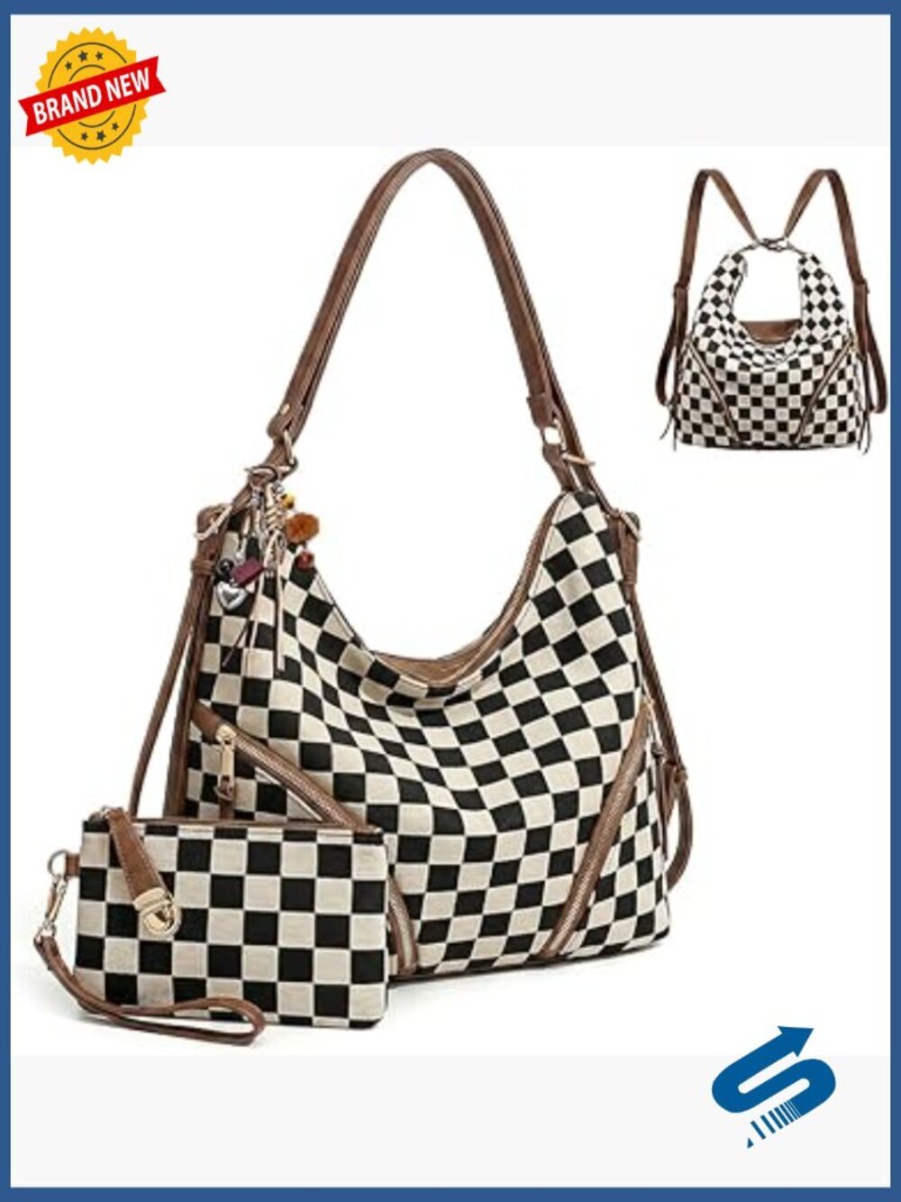 3-in-1 Convertible PU Leather Hobo Bag Crossbody Backpack Shoulder Tote
